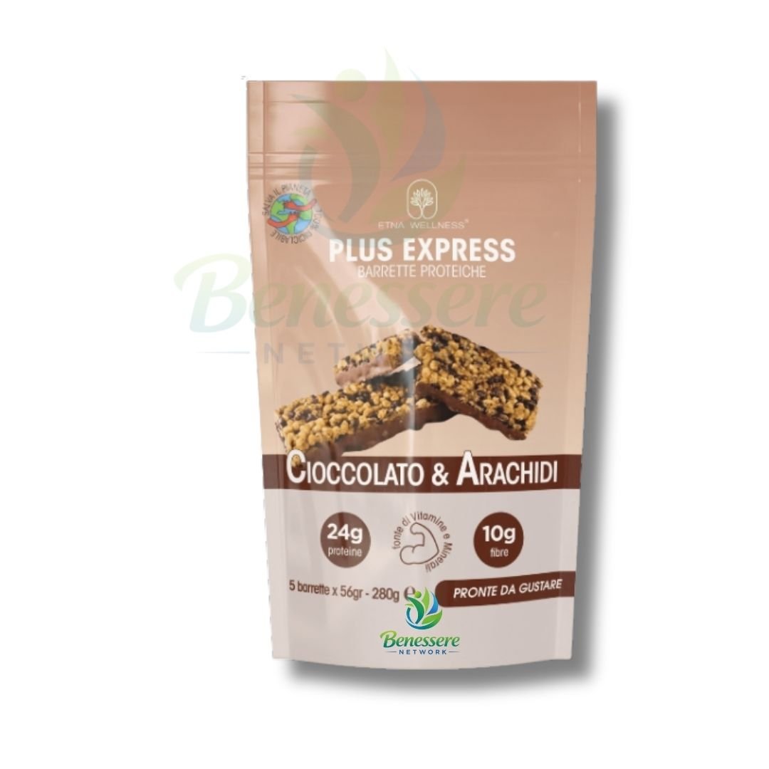 Barrette proteiche Plus Express cioccolato arachidi sostituto di pasto proteico Etna Wellness